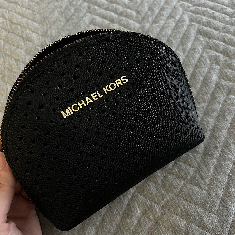 Michael Kors black perforated makeup cosmetic bag